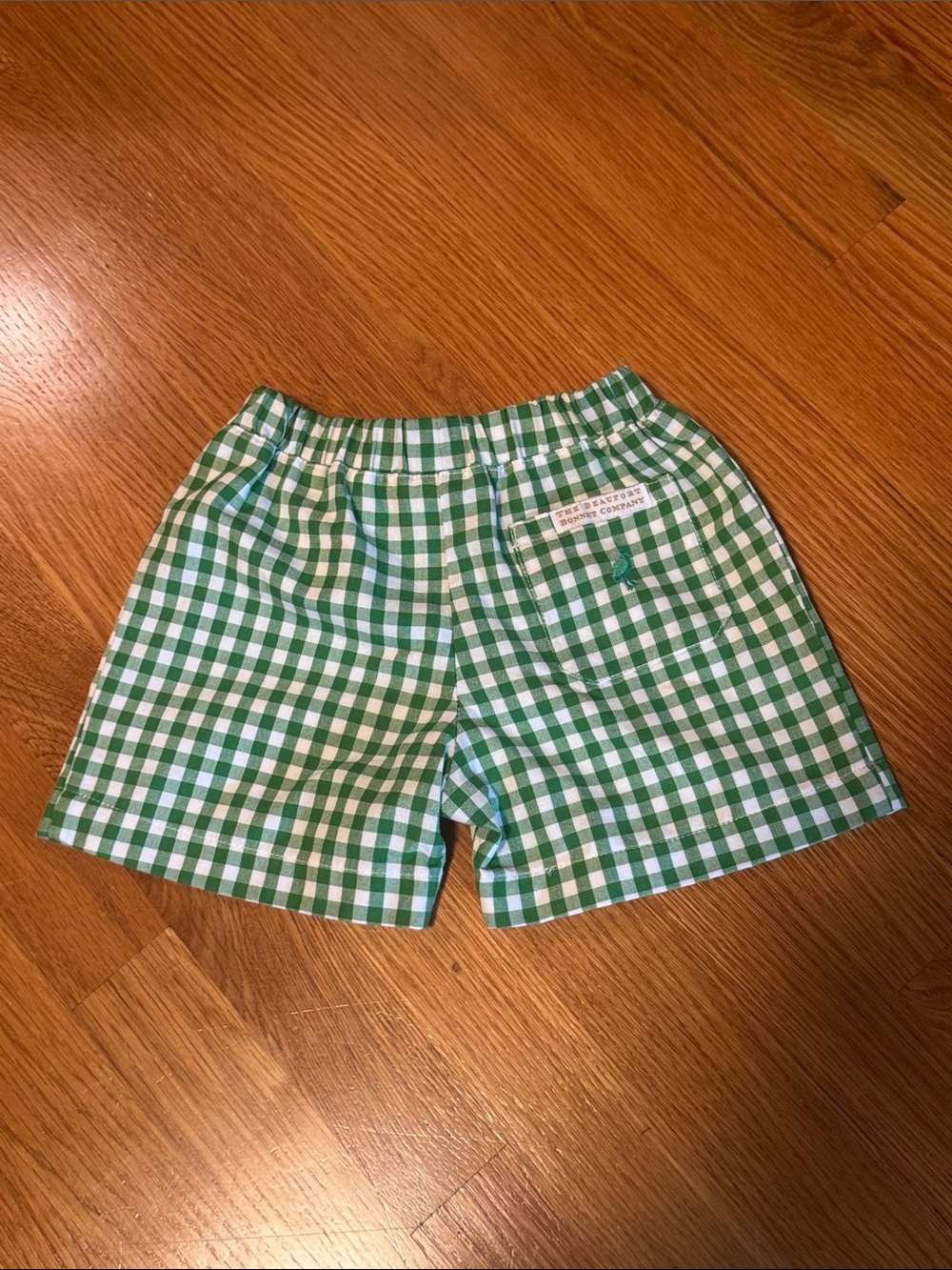 The Beaufort Bonnet Company Green and White Gingham Kids Shorts